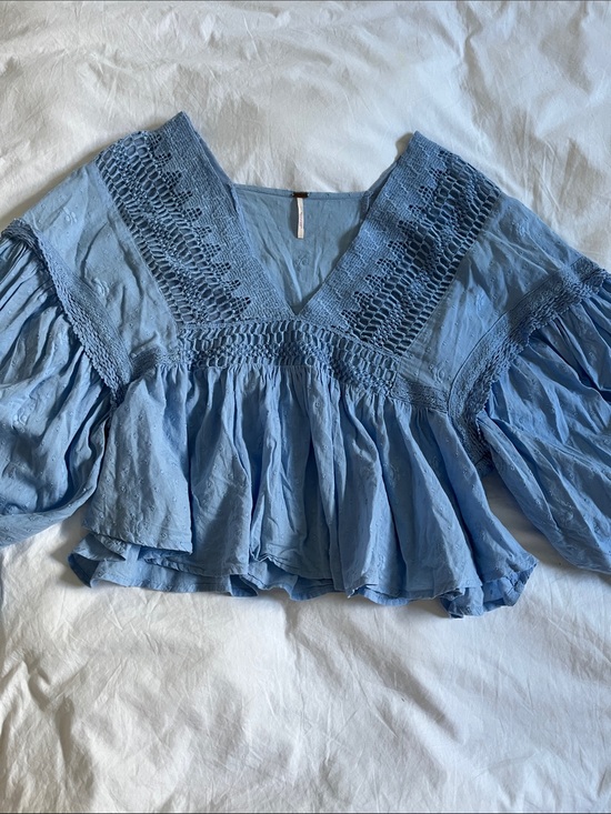Free People Tops - light blue Free People "Drive You Mad" blouse size medium peasant blouse